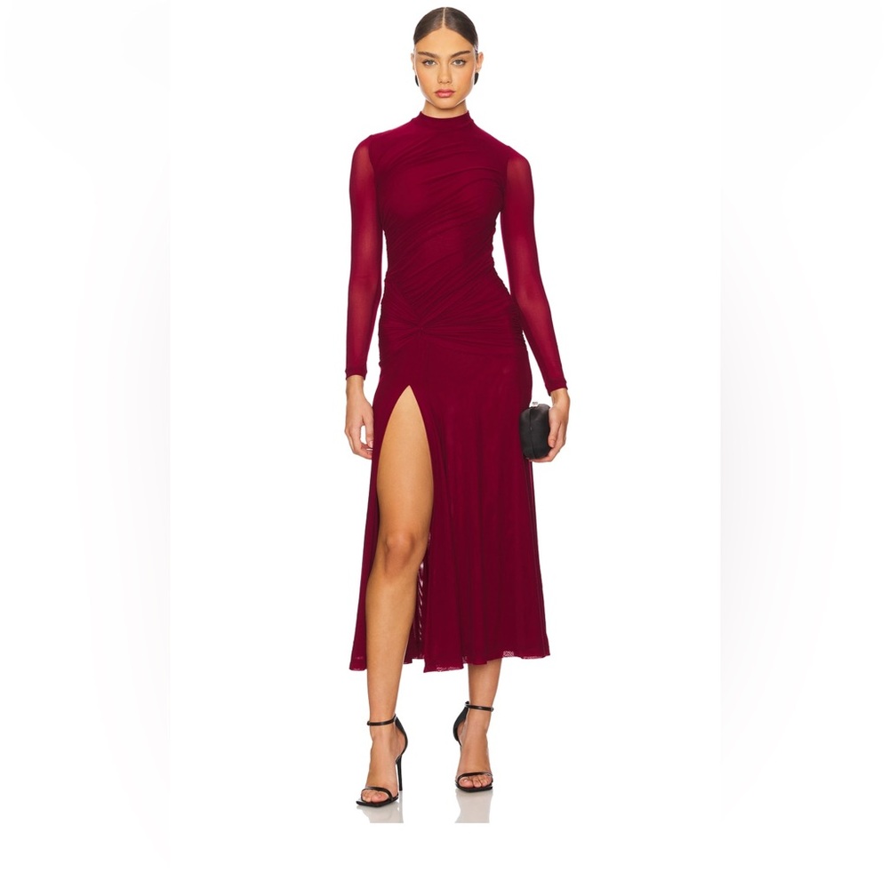 Bardot Liyana Ruched Mesh Dress in Berry